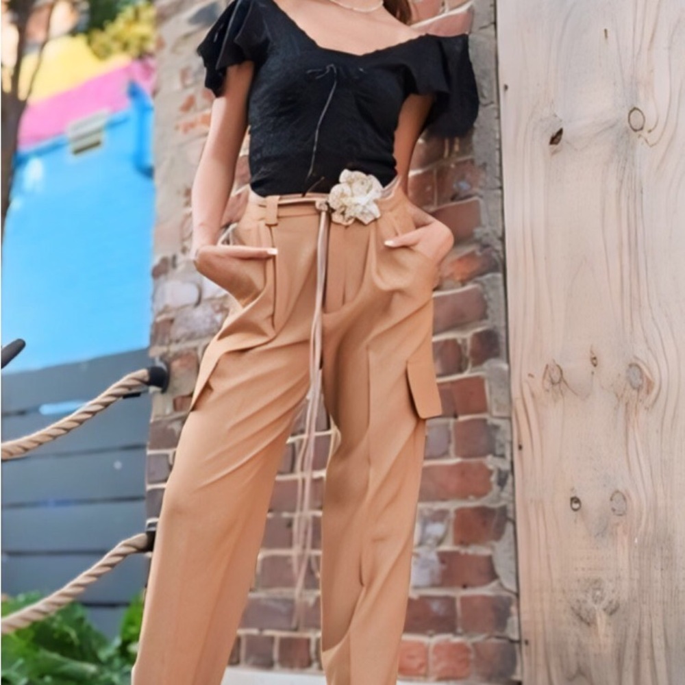 Tan Cargo Pants and Floral Belt - Editorial
